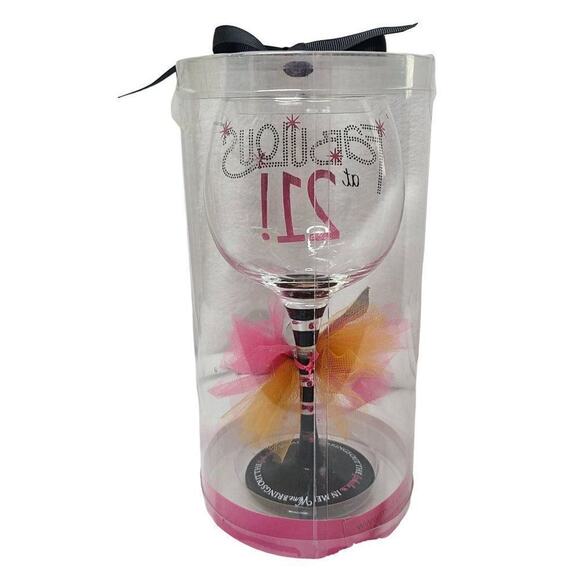 Mudpie Wine Drinkware, "Fabulous at 21" Glitter Handpainted Stemmed Wine Glass - Picture 7 of 9